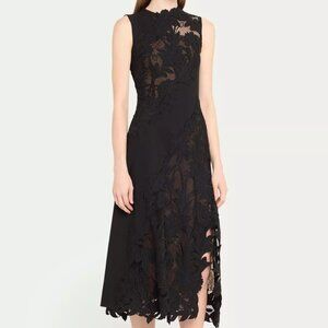 Oscar De La Renta Marbled Carnation Guipure Lace Inset Midi Dress